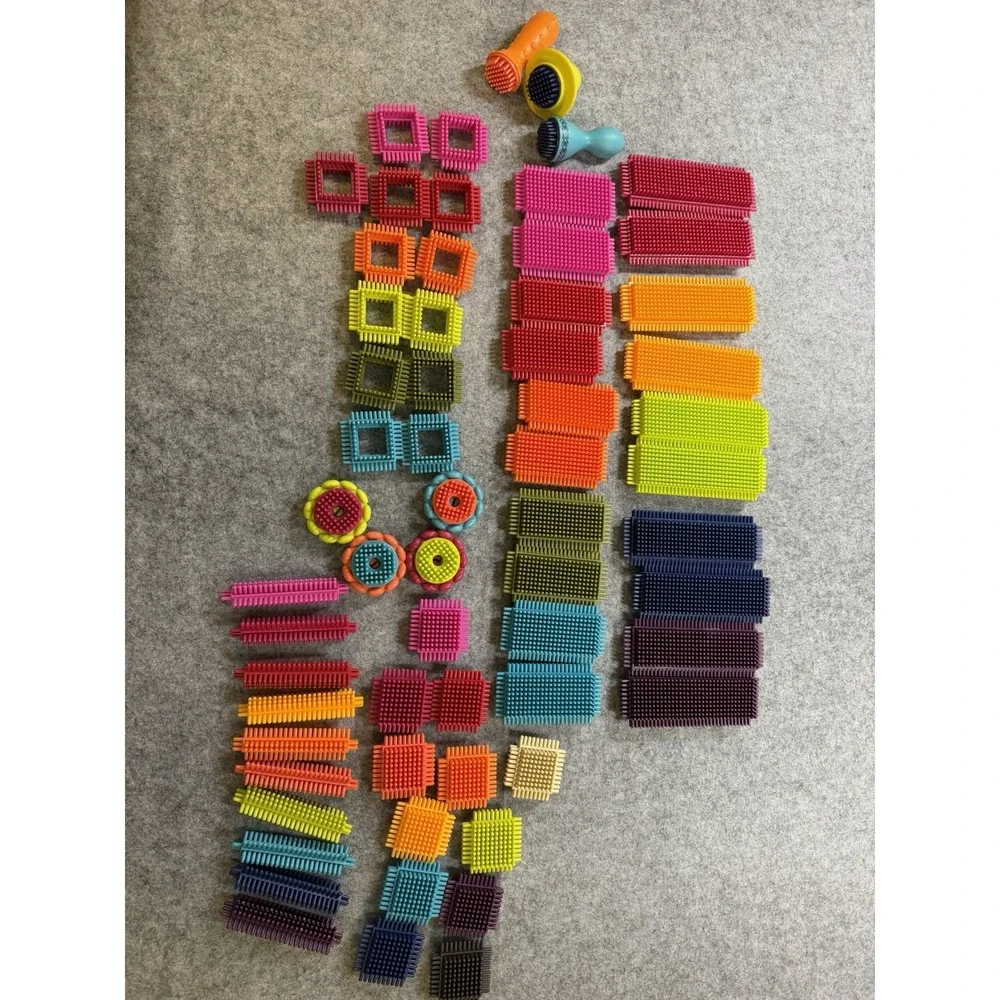 Bristle Blocks 62 Piece Building Toy Lot Colorful Assorted Shapes Wheels